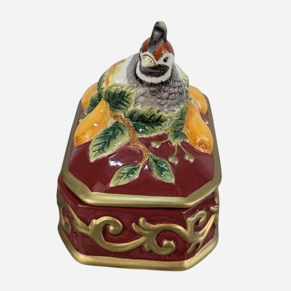 Fitz and Floyd Essentials Partridge Lidded Trinket Box Ceramic Holiday - Picture 2 of 9
